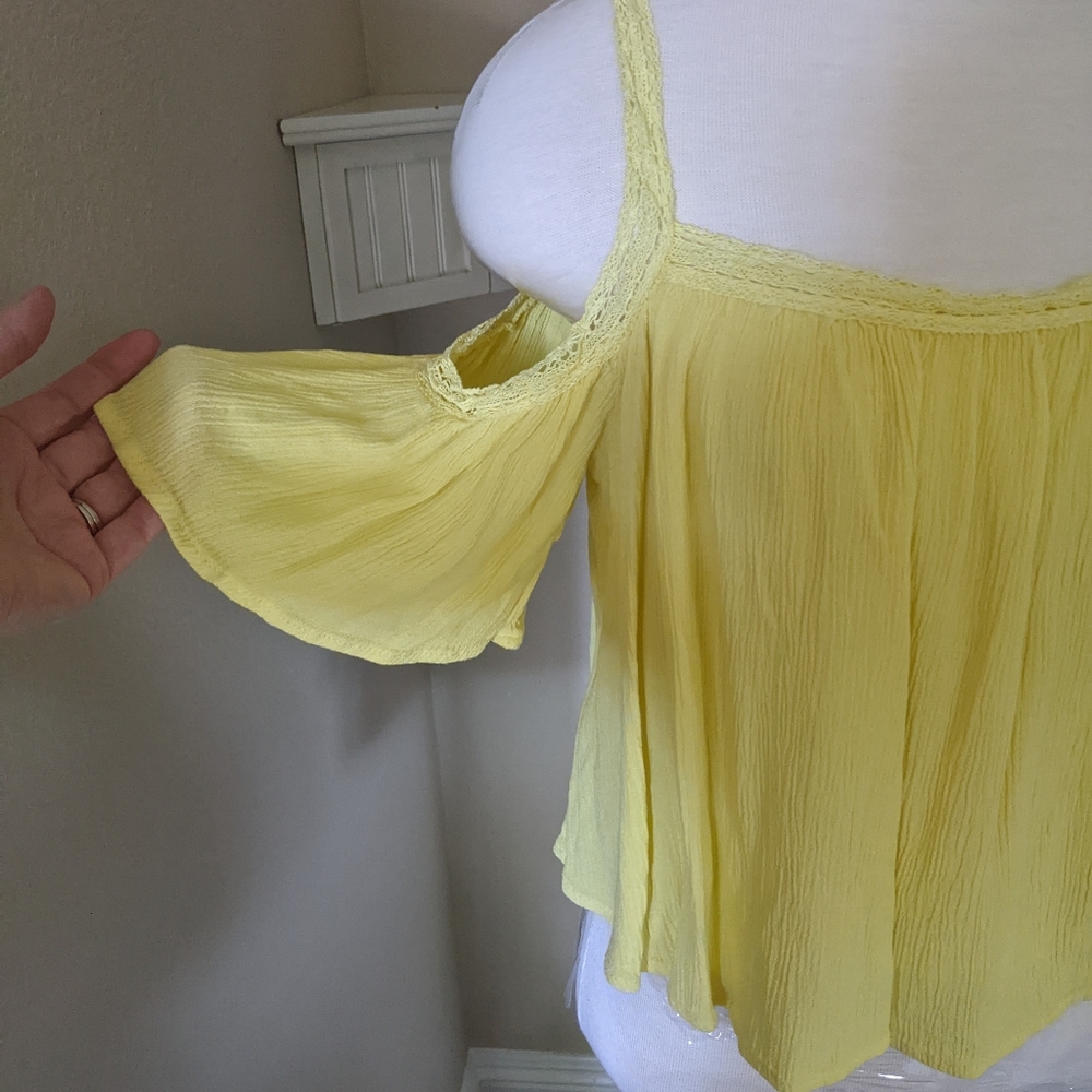 Forever 21 Yellow Cold Shoulder Midriff Top #33